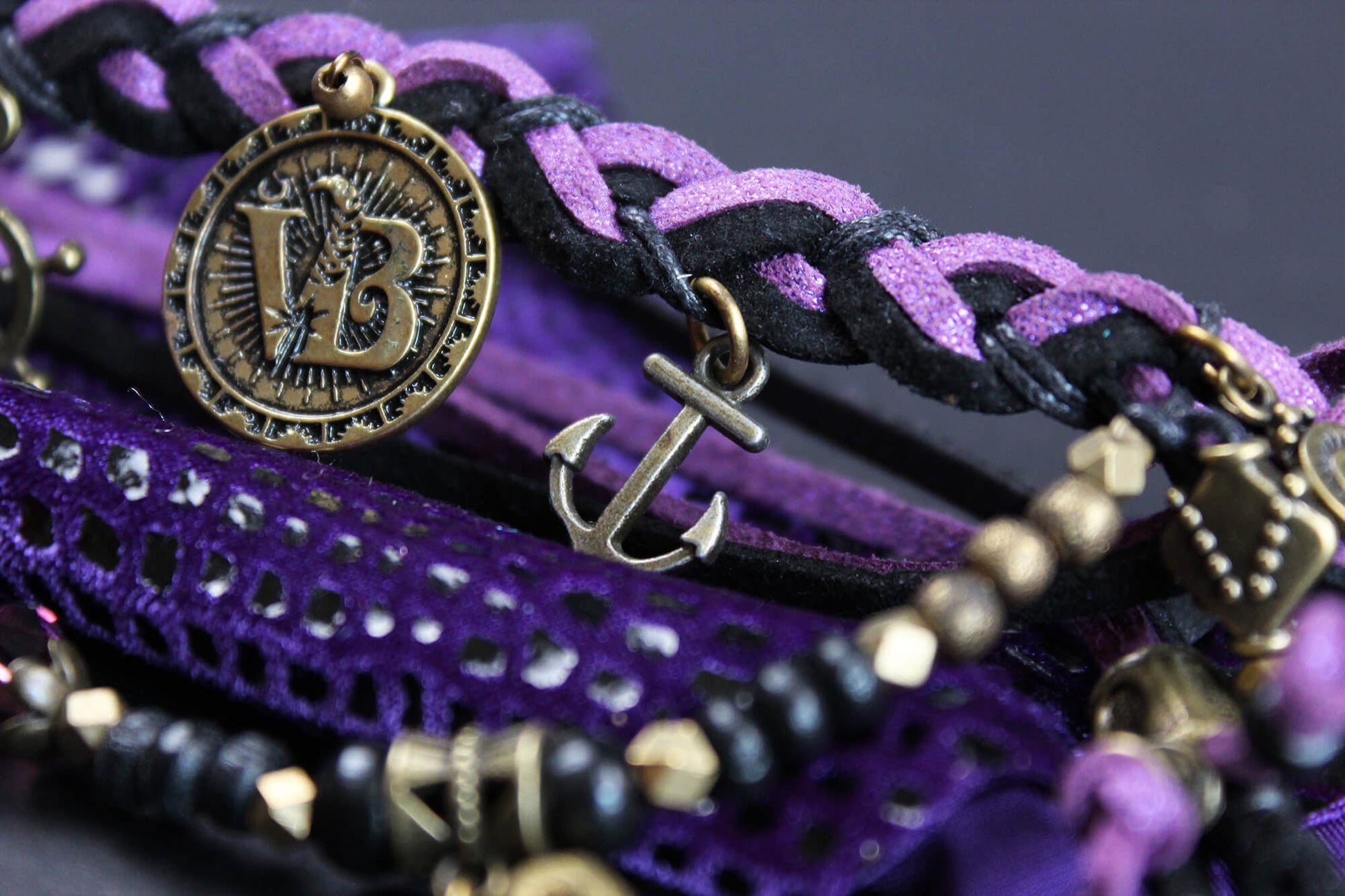 The Medusa Cuff Bracelet Set - Purple Pirate Layered Gypsy Fabric Wrist Wrap Unisex Bracelet Set For Men And Women Rock n Roll Style