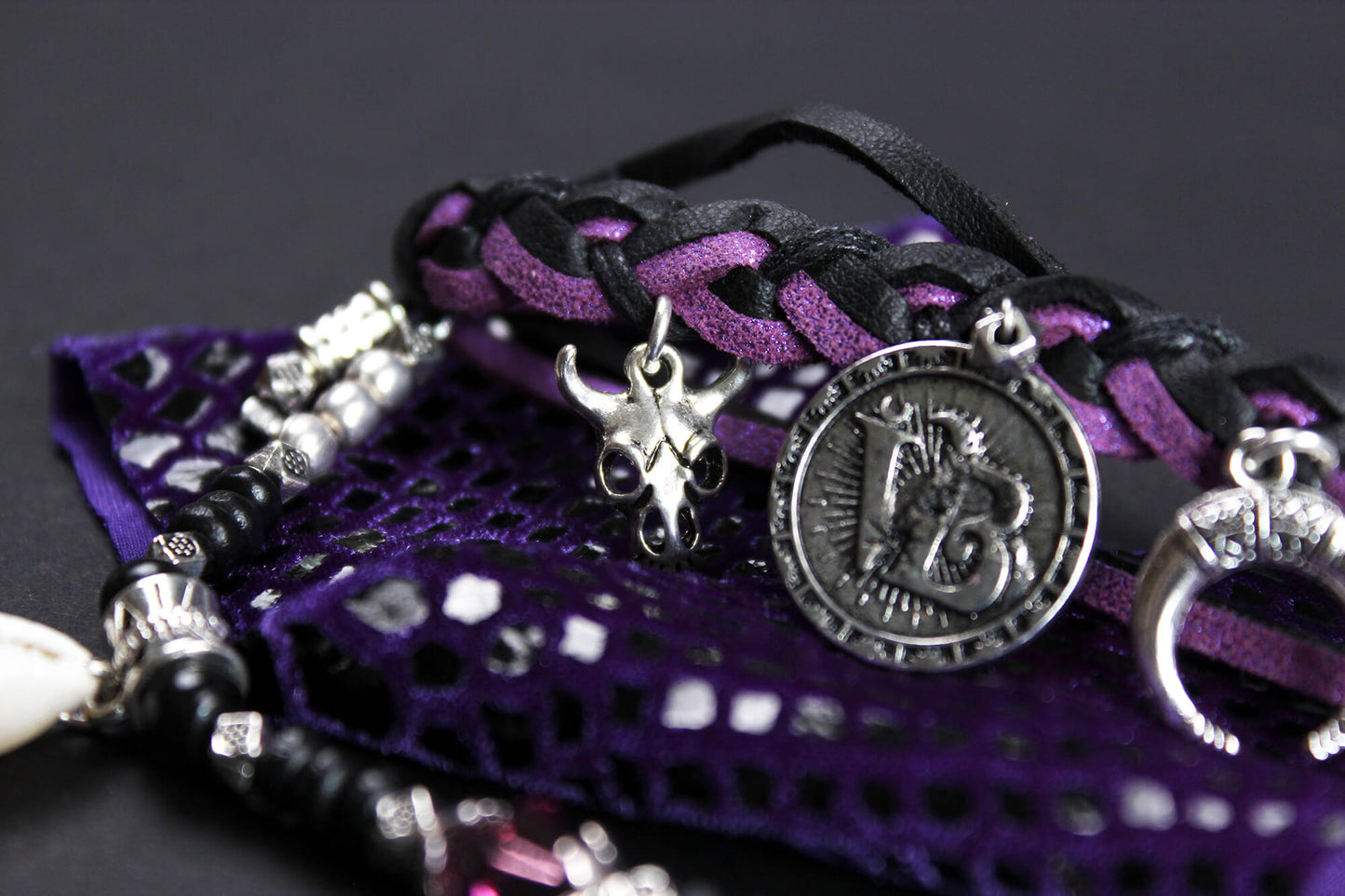 The Viper Cuff Bracelet Set - Purple Pirate Layered Gypsy Fabric Wrist Wrap Unisex Bracelet Set For Men And Women Rock n Roll Style