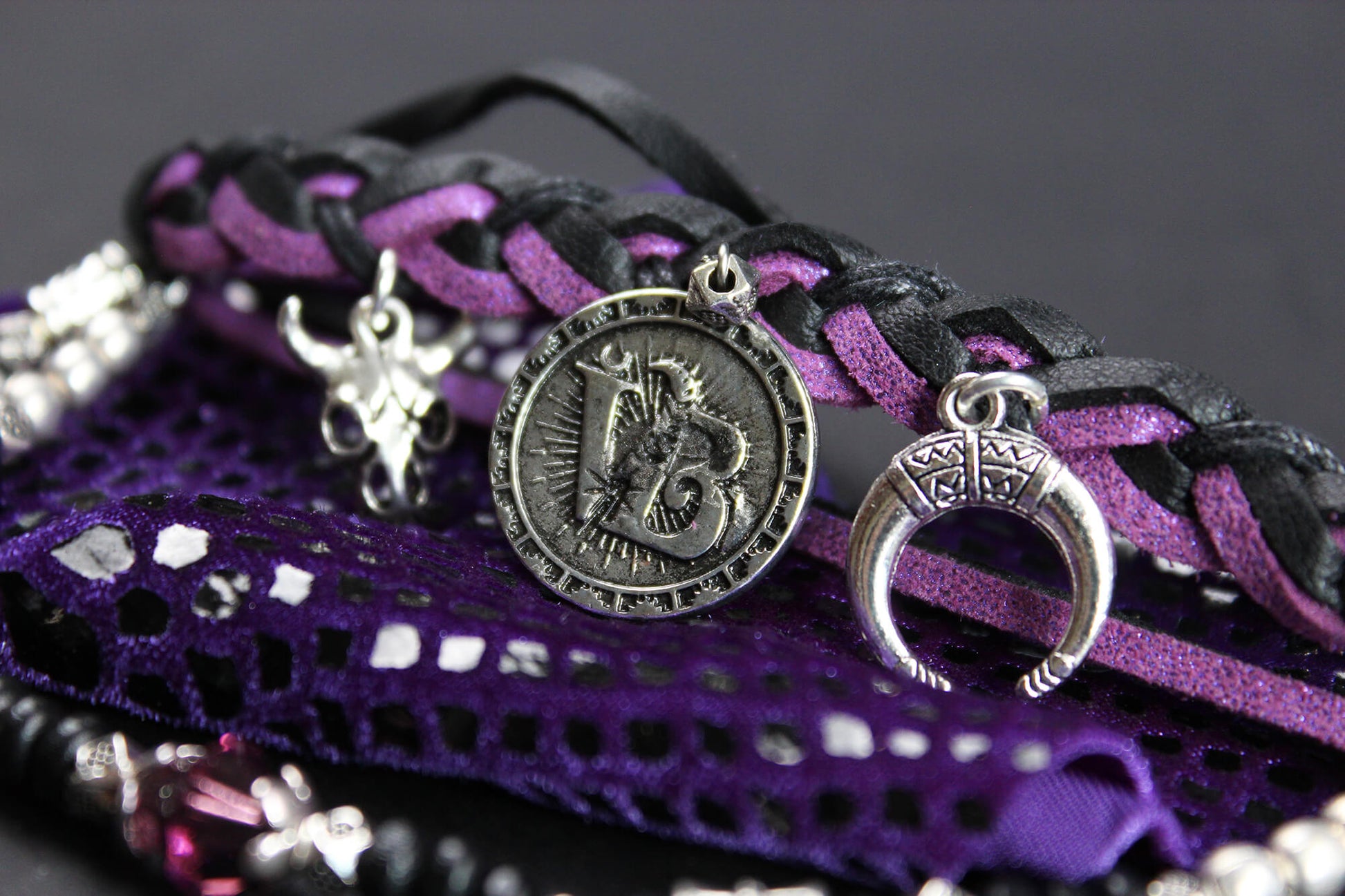 The Viper Cuff Bracelet Set - Purple Pirate Layered Gypsy Fabric Wrist Wrap Unisex Bracelet Set For Men And Women Rock n Roll Style