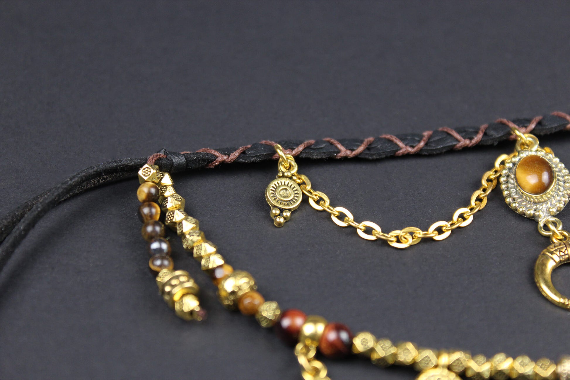 Bohemian Tiger's Eye with Gold Anklet, Armband Choker - 3 in 1