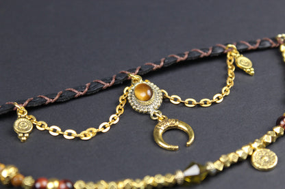 Bohemian Tiger's Eye with Gold Anklet, Armband Choker - 3 in 1