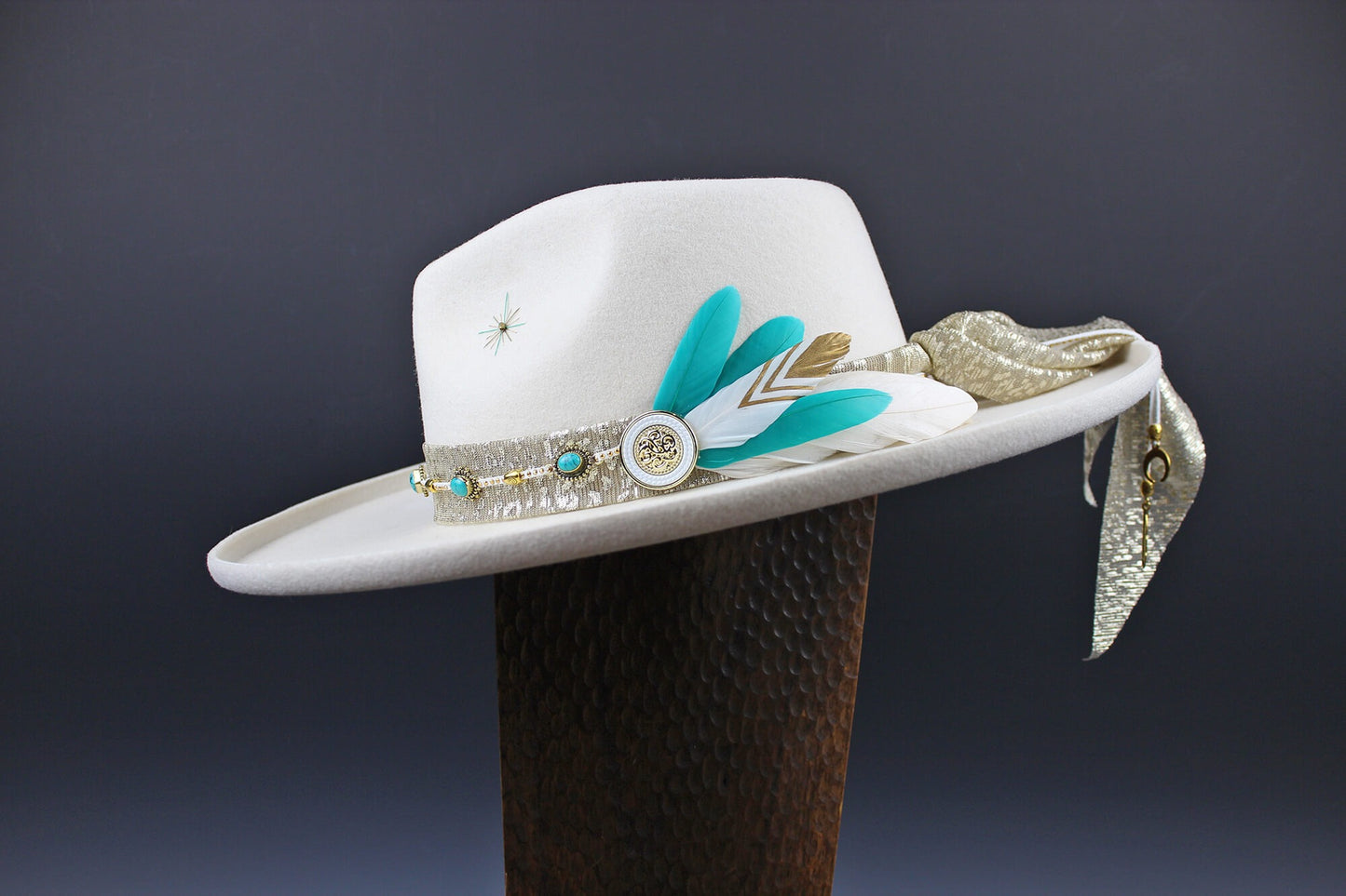 Fedora- White - Gold & Turquoise