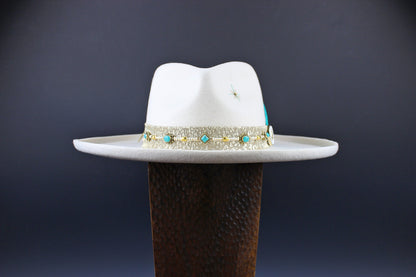 Fedora- White - Gold & Turquoise