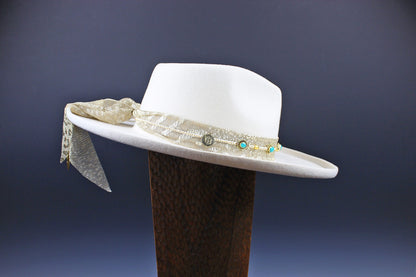 Fedora- White - Gold & Turquoise