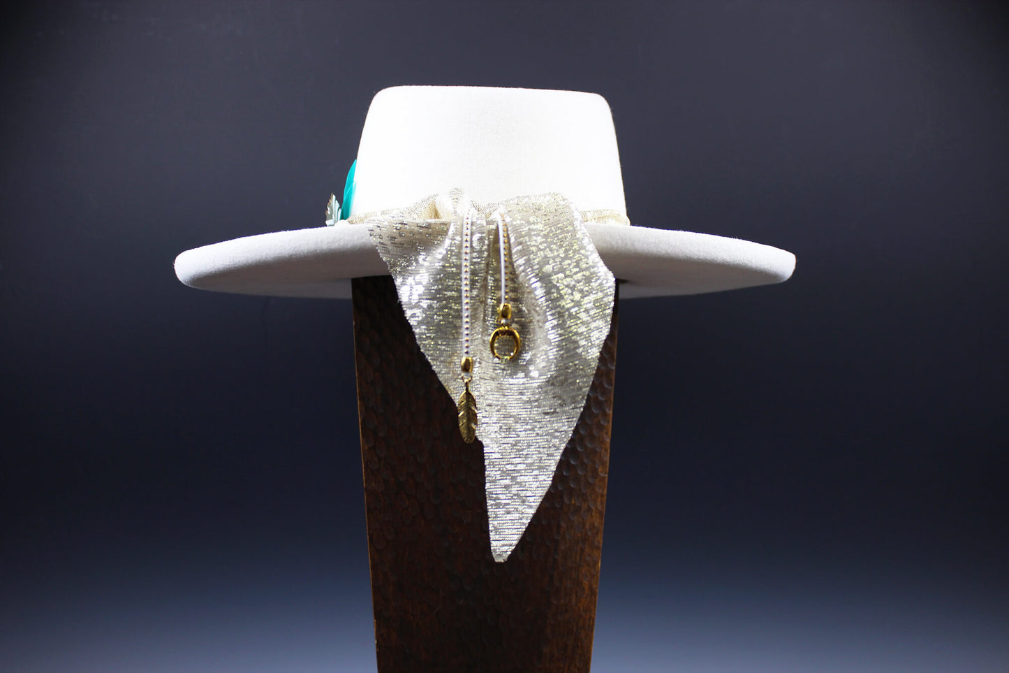 Fedora- White - Gold & Turquoise