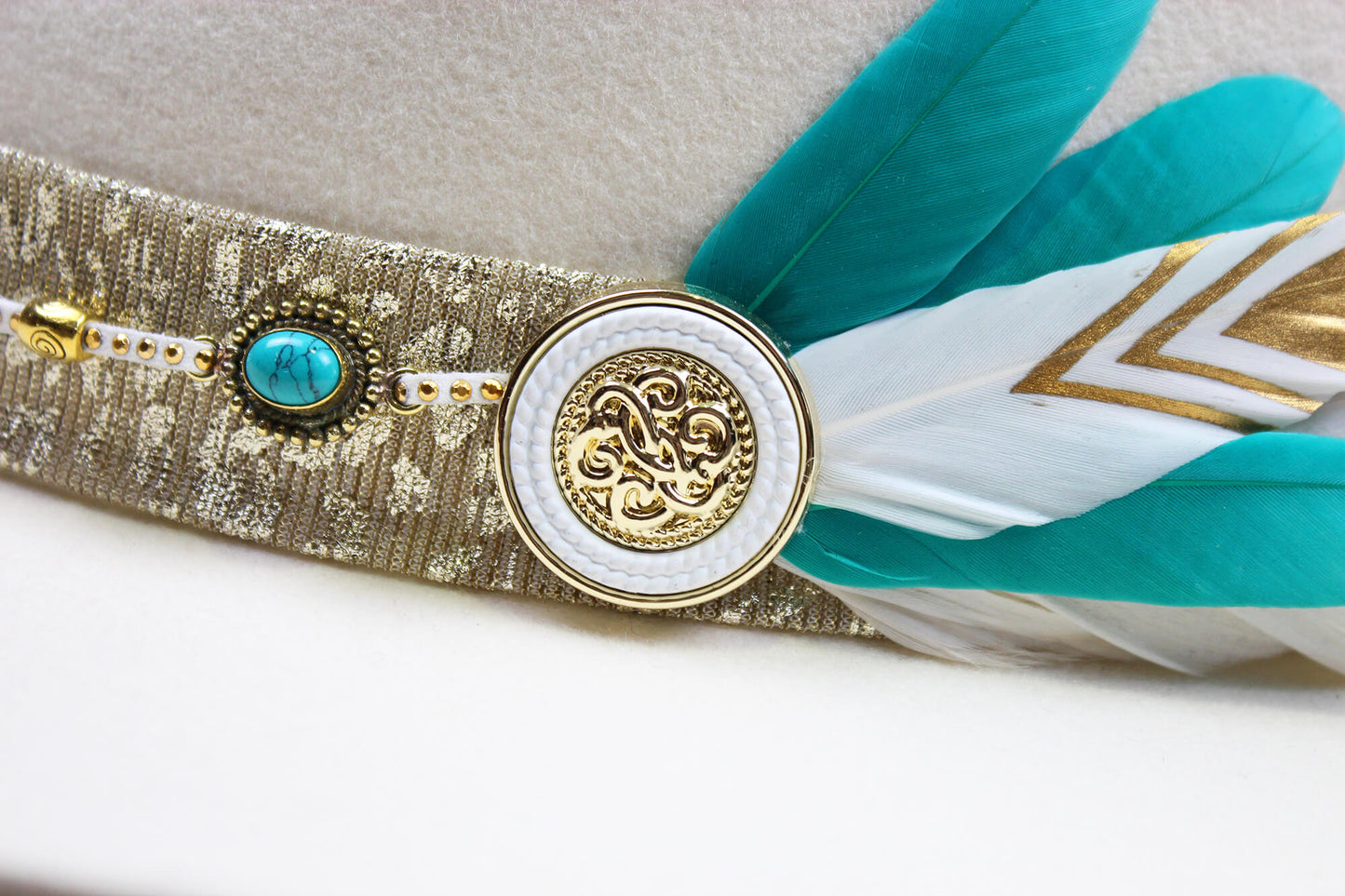 Fedora- White - Gold & Turquoise