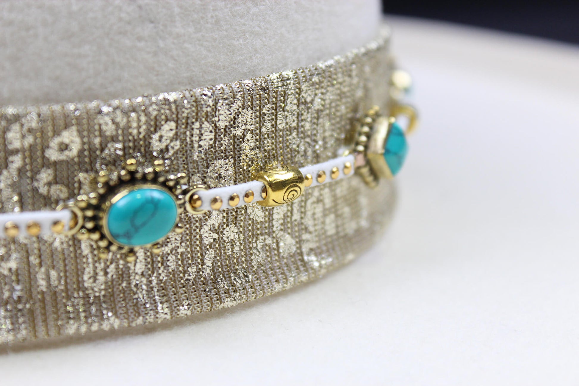 Fedora- White - Gold & Turquoise