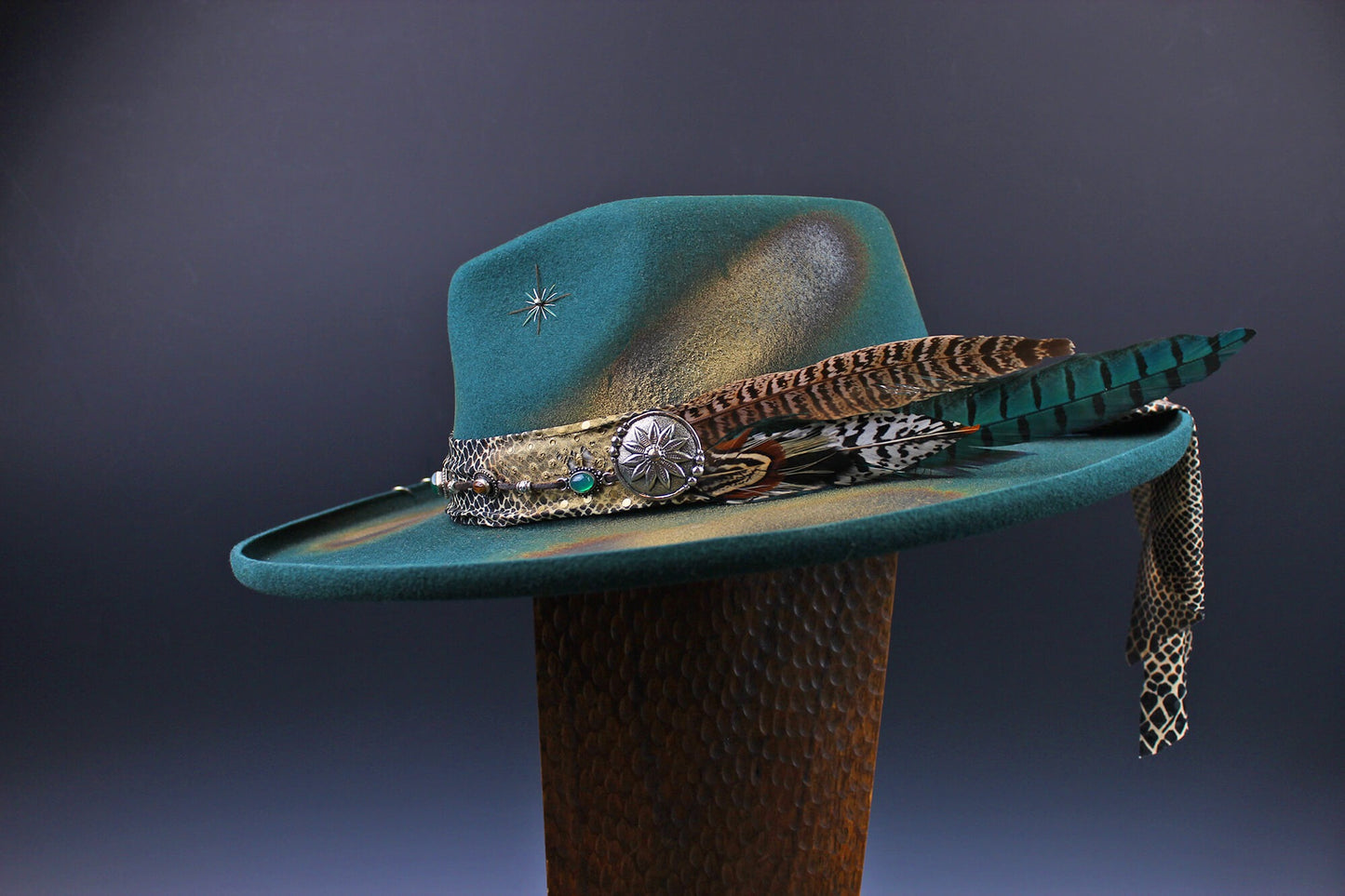 Fedora - Green Distressed with Python Print Band