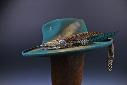 Fedora - Green Distressed with Python Print Band