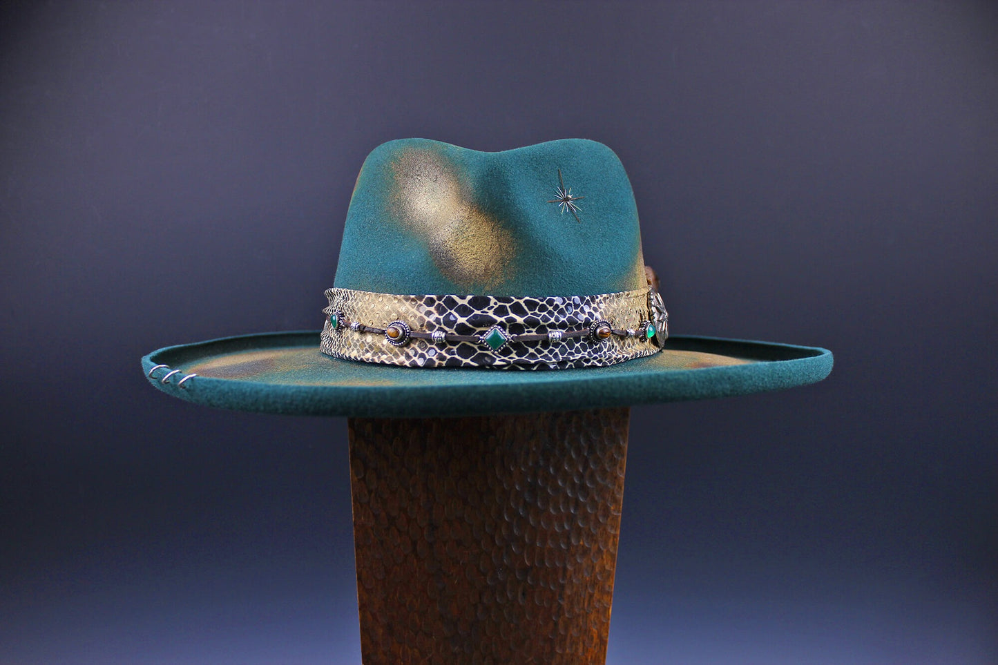 Fedora - Green Distressed with Python Print Band