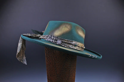 Fedora - Green Distressed with Python Print Band