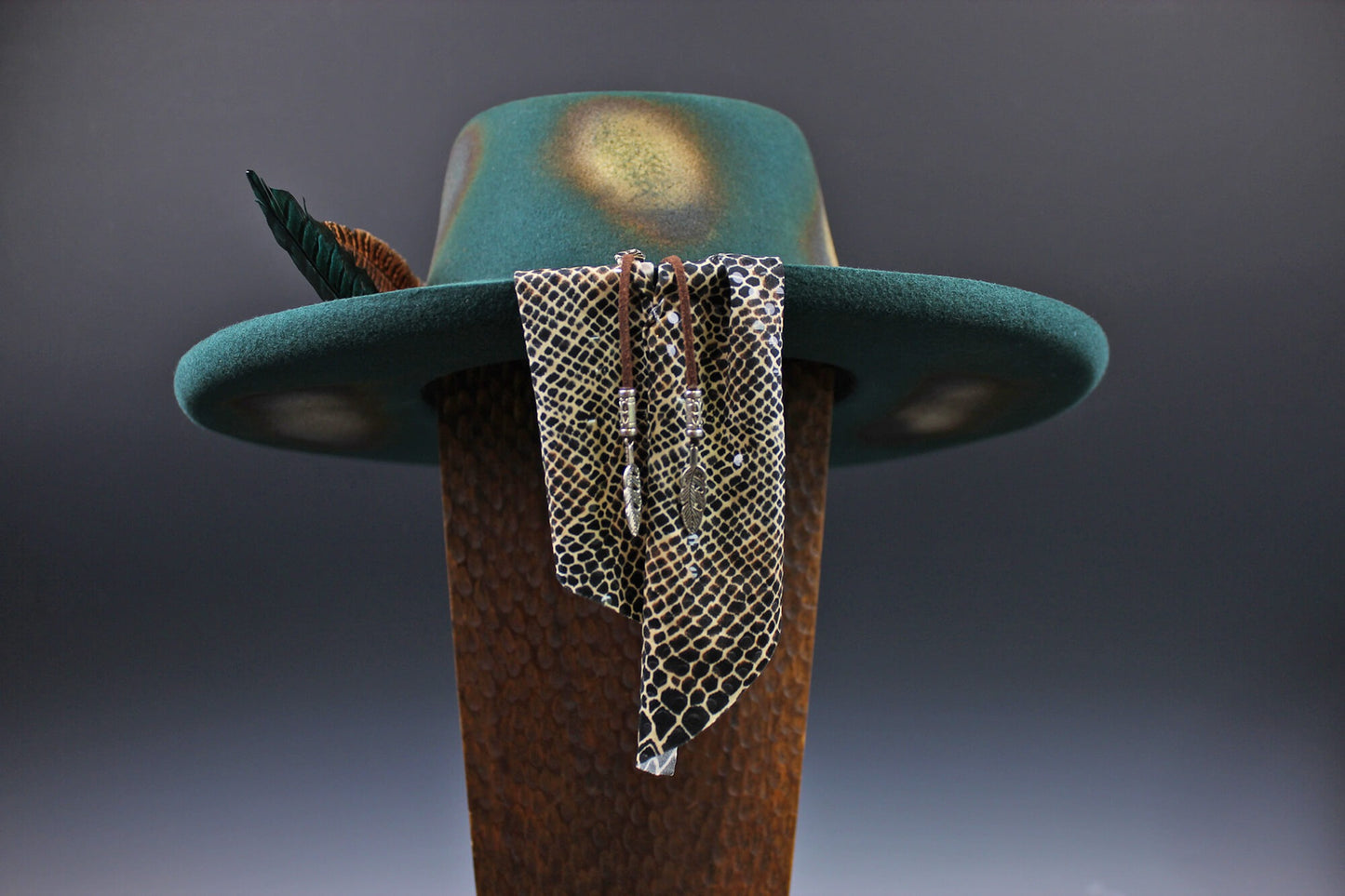 Fedora - Green Distressed with Python Print Band