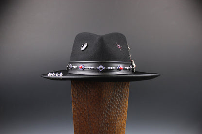 The Rebel Yell Fedora - Hat Rock and Roll Style Hat Unisex For Men And Women Blues Gig Musician Hat Black And Silver Detailing