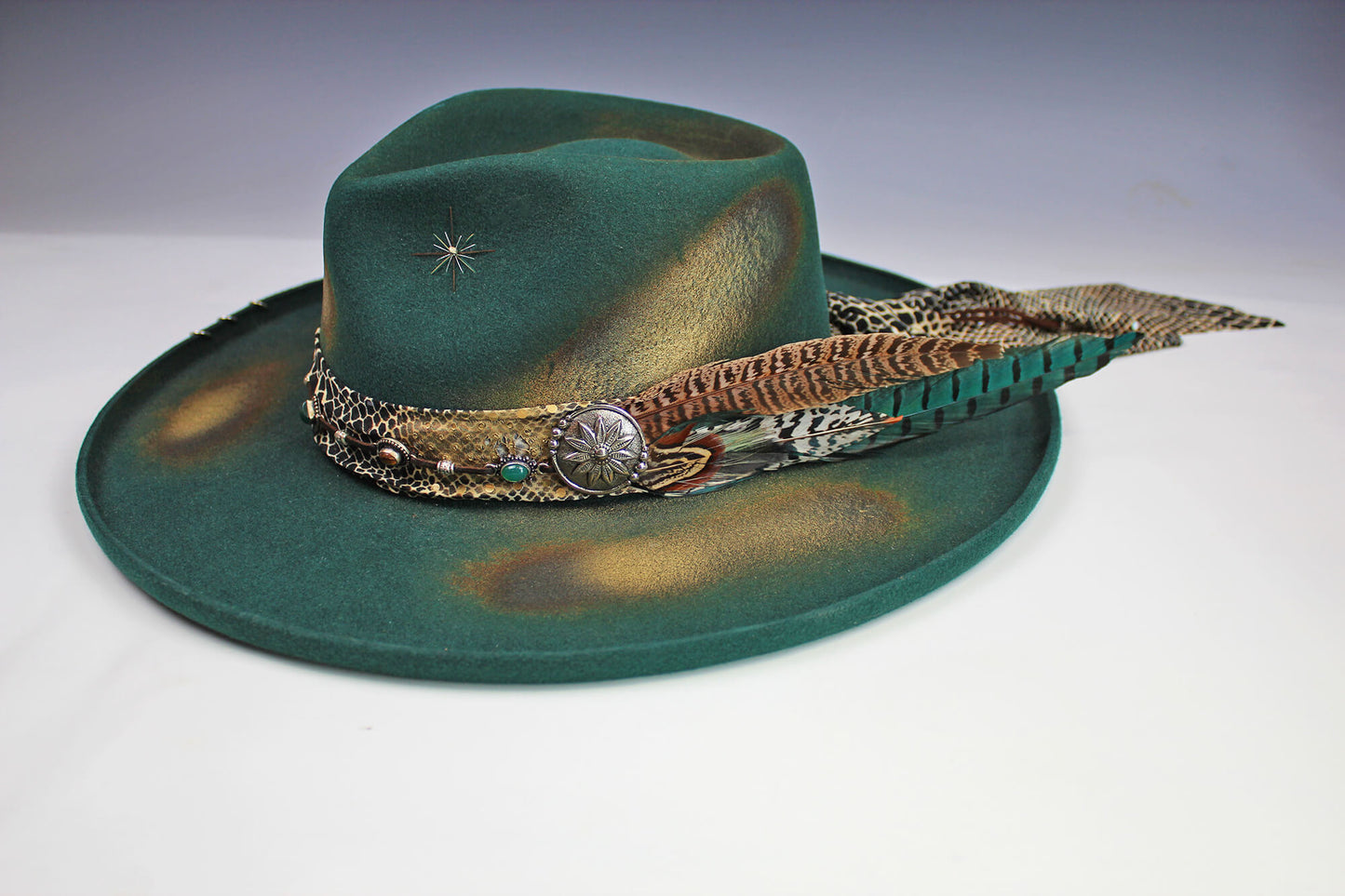 Fedora - Green Distressed with Python Print Band