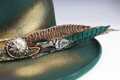 Fedora - Green Distressed with Python Print Band