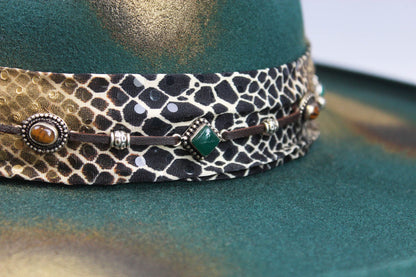 Fedora - Green Distressed with Python Print Band