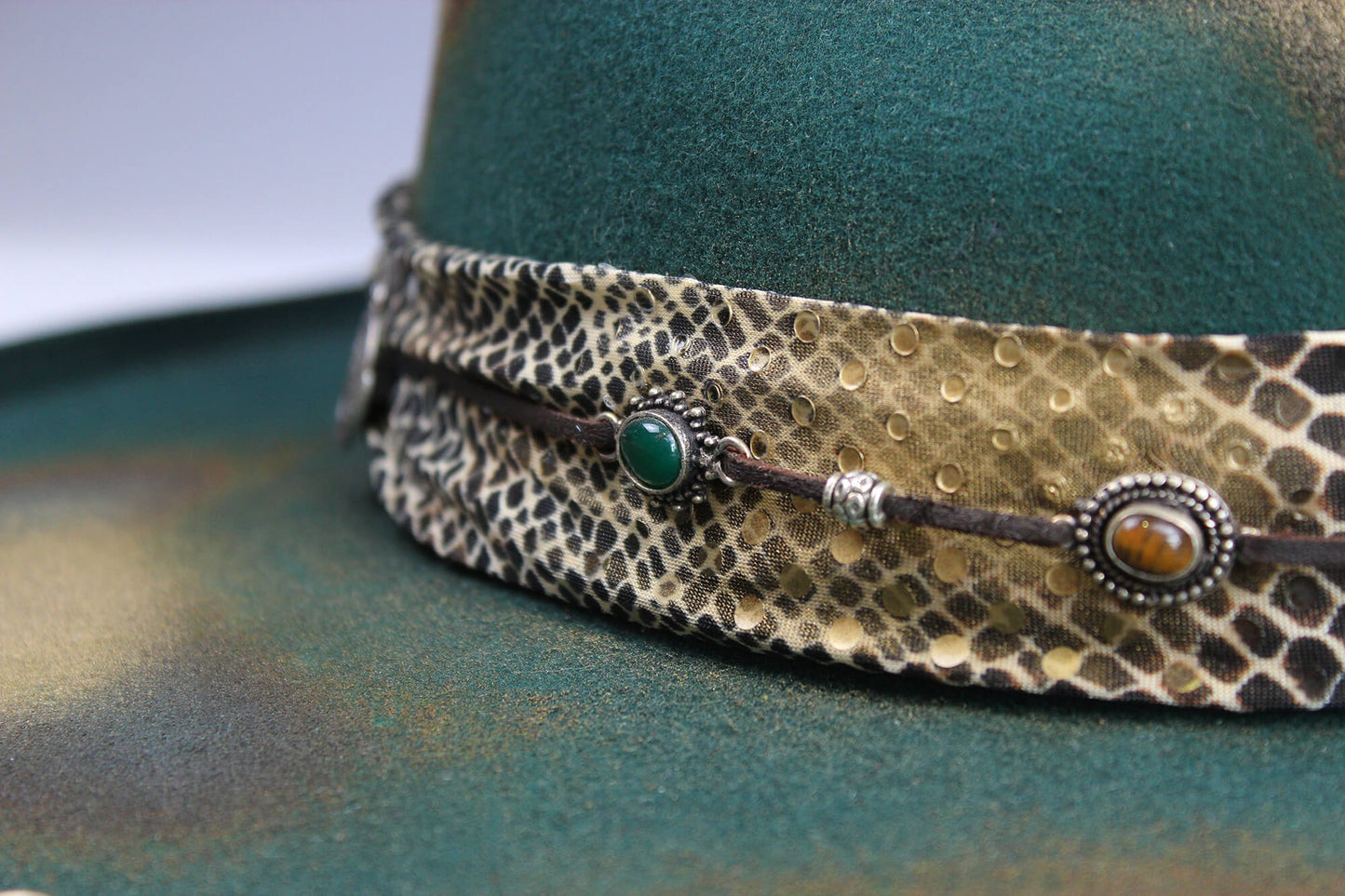 Fedora - Green Distressed with Python Print Band