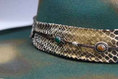 Fedora - Green Distressed with Python Print Band