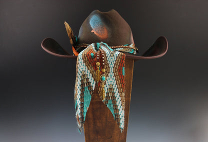 One Of A Kind Cowboy Hat Brown with Blue Distress Effect by Vera Black