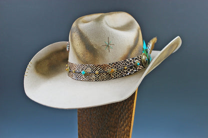 One Of A Kind Cowboy Hat - Tan with Distressed Effect - Size Large