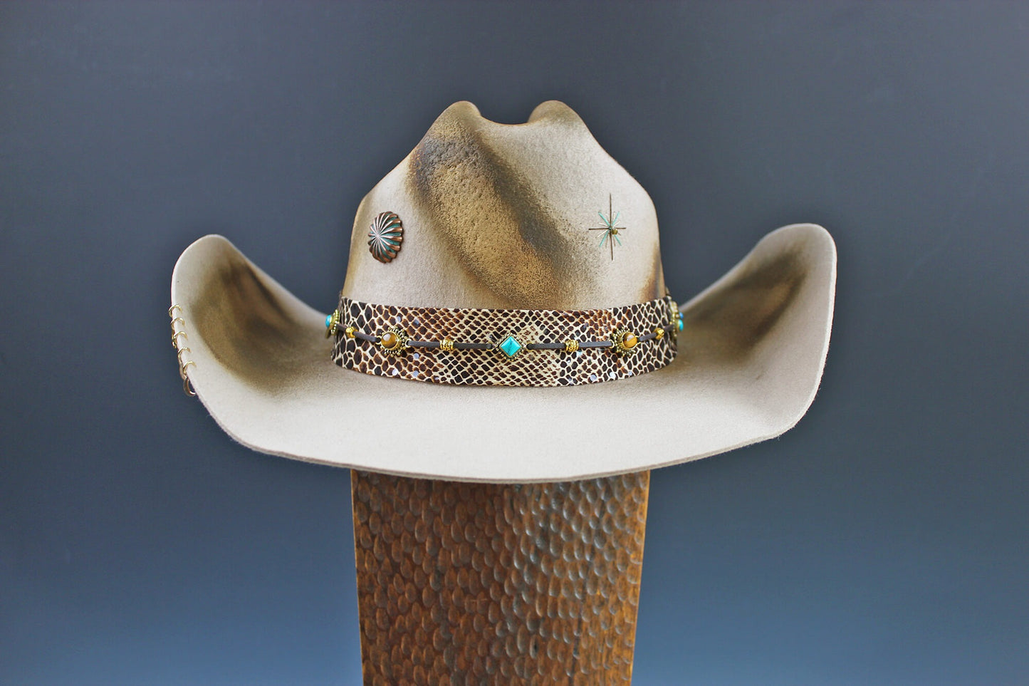 One Of A Kind Cowboy Hat - Tan with Distressed Effect - Size Large