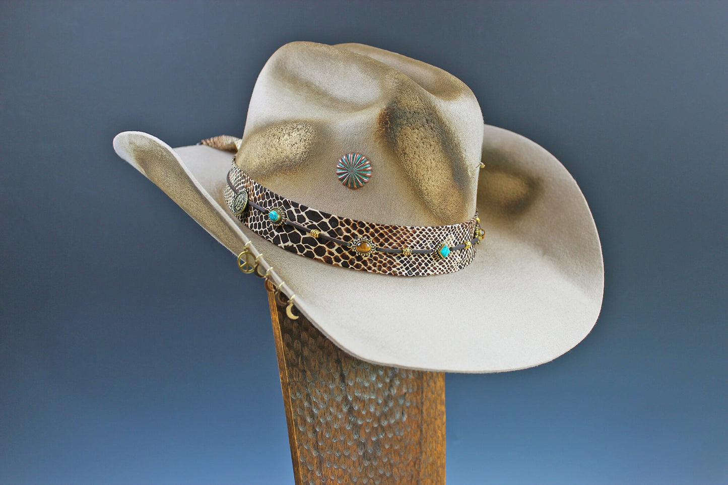 One Of A Kind Cowboy Hat - Tan with Distressed Effect - Size Large