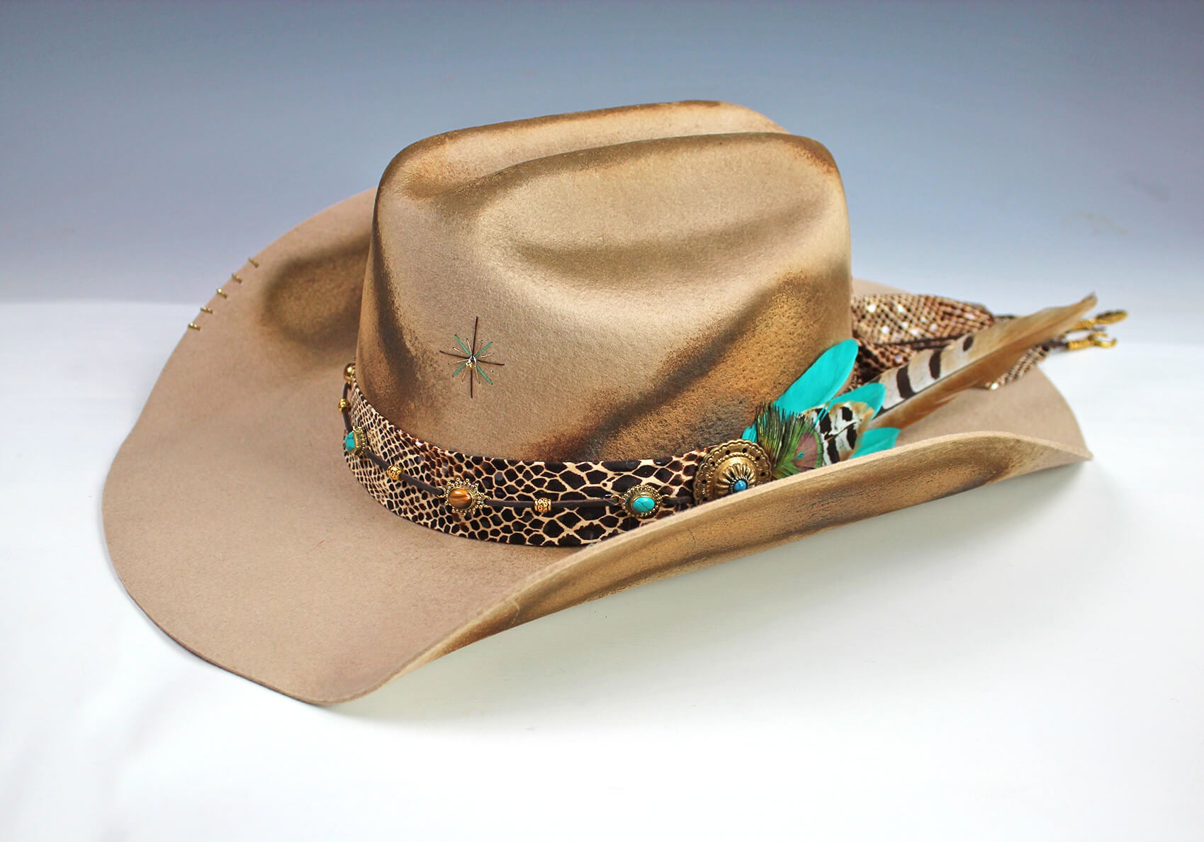 One Of A Kind Cowboy Hat - Tan with Distressed Effect - Size Large