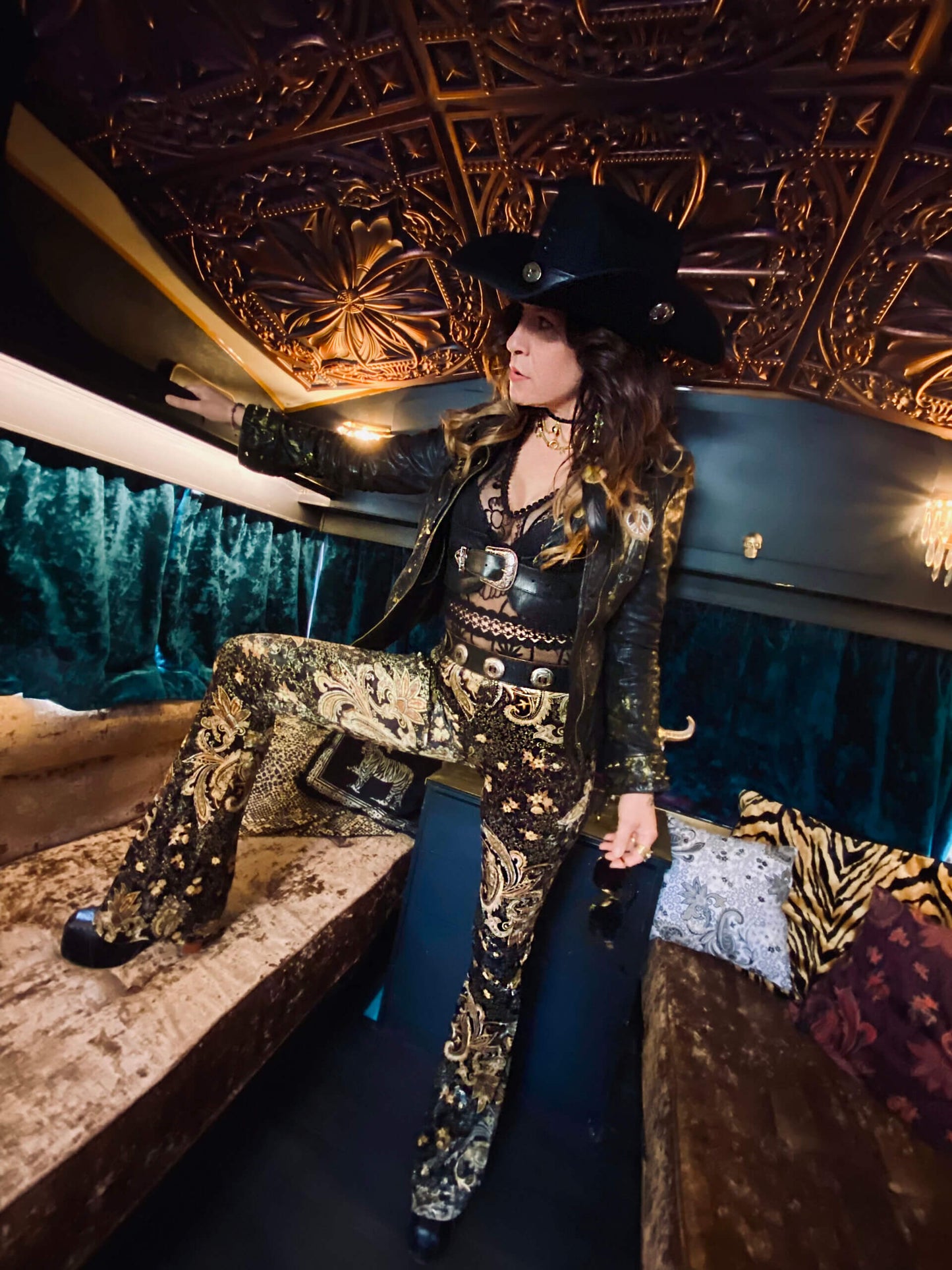 Outlaw Paisley High Waisted Stretch Velvet Bell Bottoms