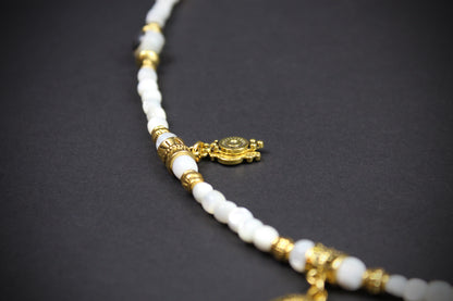 White Troca Shell Beaded Glasses Chain: Bohemian Pirate Style With Gold Detailing
