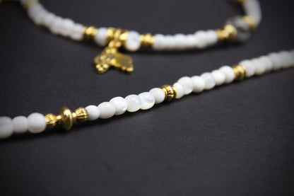 White Troca Shell Beaded Glasses Chain: Bohemian Pirate Style With Gold Detailing