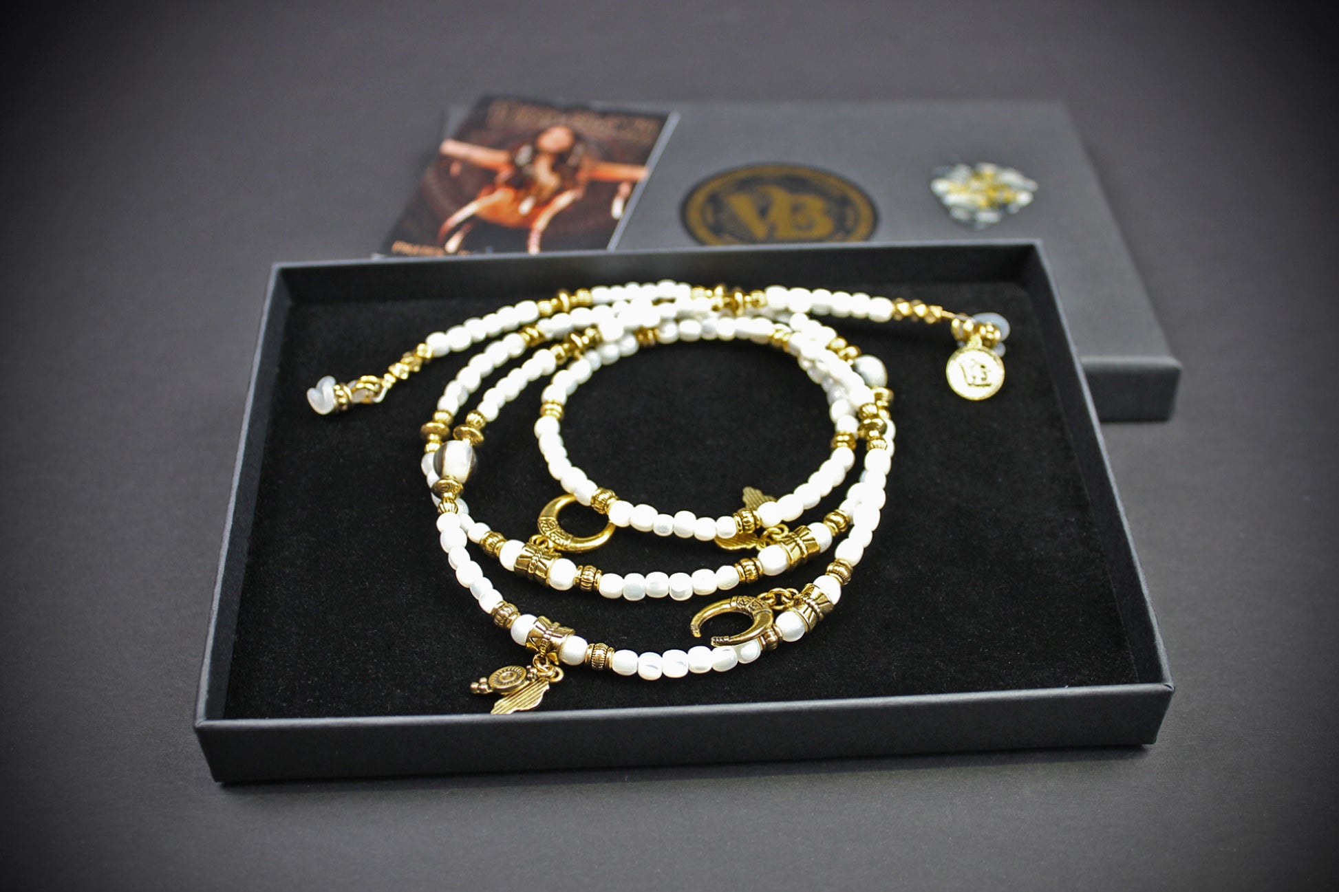 White Troca Shell Beaded Glasses Chain: Bohemian Pirate Style With Gold Detailing