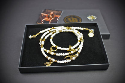 White Troca Shell Beaded Glasses Chain: Bohemian Pirate Style With Gold Detailing