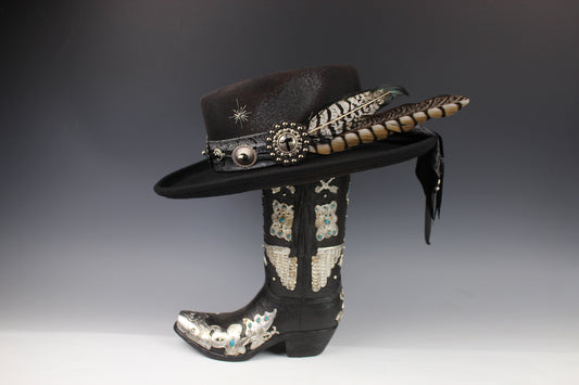 The Gothic Gambler -  Wool Felt Fedora Hat Black Handmade Country Western Style Goth Cowboy Hat Unisex For Men And Women