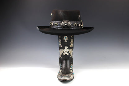 The Gothic Gambler -  Wool Felt Fedora Hat Black Handmade Country Western Style Goth Cowboy Hat Unisex For Men And Women