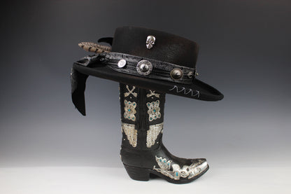 The Gothic Gambler -  Wool Felt Fedora Hat Black Handmade Country Western Style Goth Cowboy Hat Unisex For Men And Women