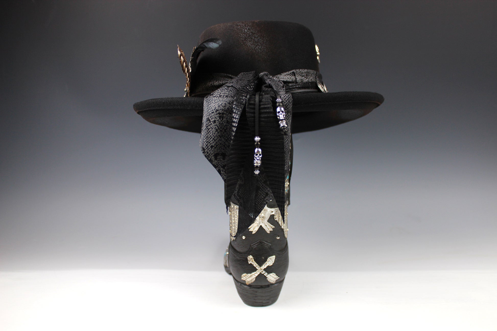 The Gothic Gambler -  Wool Felt Fedora Hat Black Handmade Country Western Style Goth Cowboy Hat Unisex For Men And Women