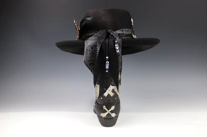 The Gothic Gambler -  Wool Felt Fedora Hat Black Handmade Country Western Style Goth Cowboy Hat Unisex For Men And Women