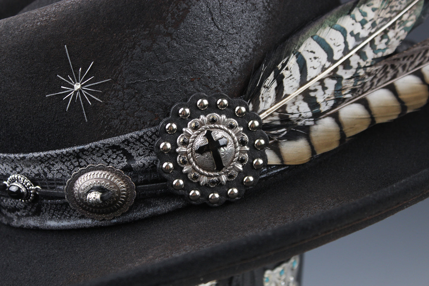 The Gothic Gambler -  Wool Felt Fedora Hat Black Handmade Country Western Style Goth Cowboy Hat Unisex For Men And Women