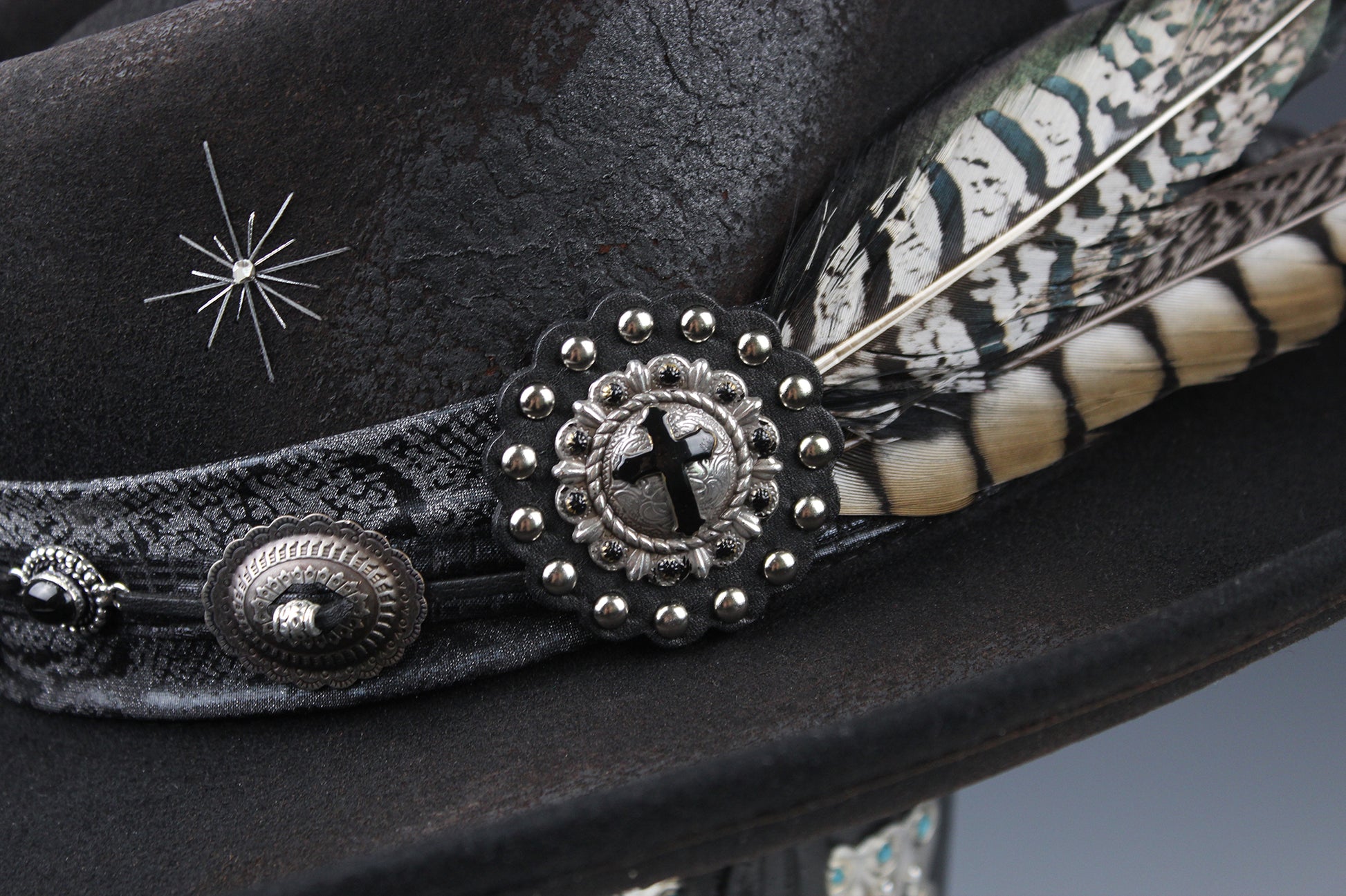 The Gothic Gambler -  Wool Felt Fedora Hat Black Handmade Country Western Style Goth Cowboy Hat Unisex For Men And Women