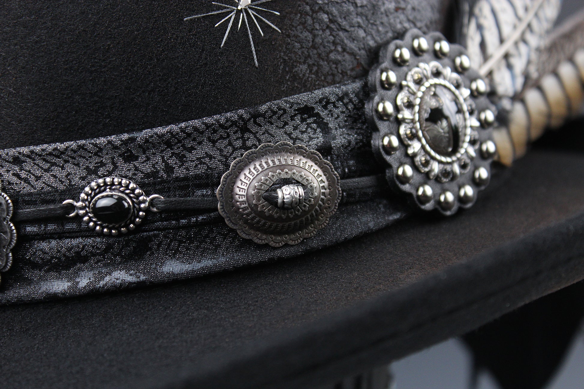 The Gothic Gambler -  Wool Felt Fedora Hat Black Handmade Country Western Style Goth Cowboy Hat Unisex For Men And Women