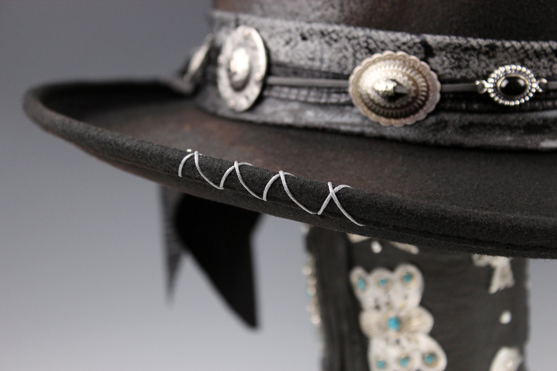 The Gothic Gambler -  Wool Felt Fedora Hat Black Handmade Country Western Style Goth Cowboy Hat Unisex For Men And Women