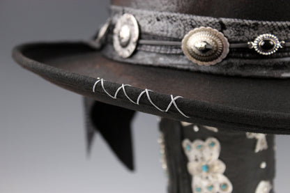 The Gothic Gambler -  Wool Felt Fedora Hat Black Handmade Country Western Style Goth Cowboy Hat Unisex For Men And Women