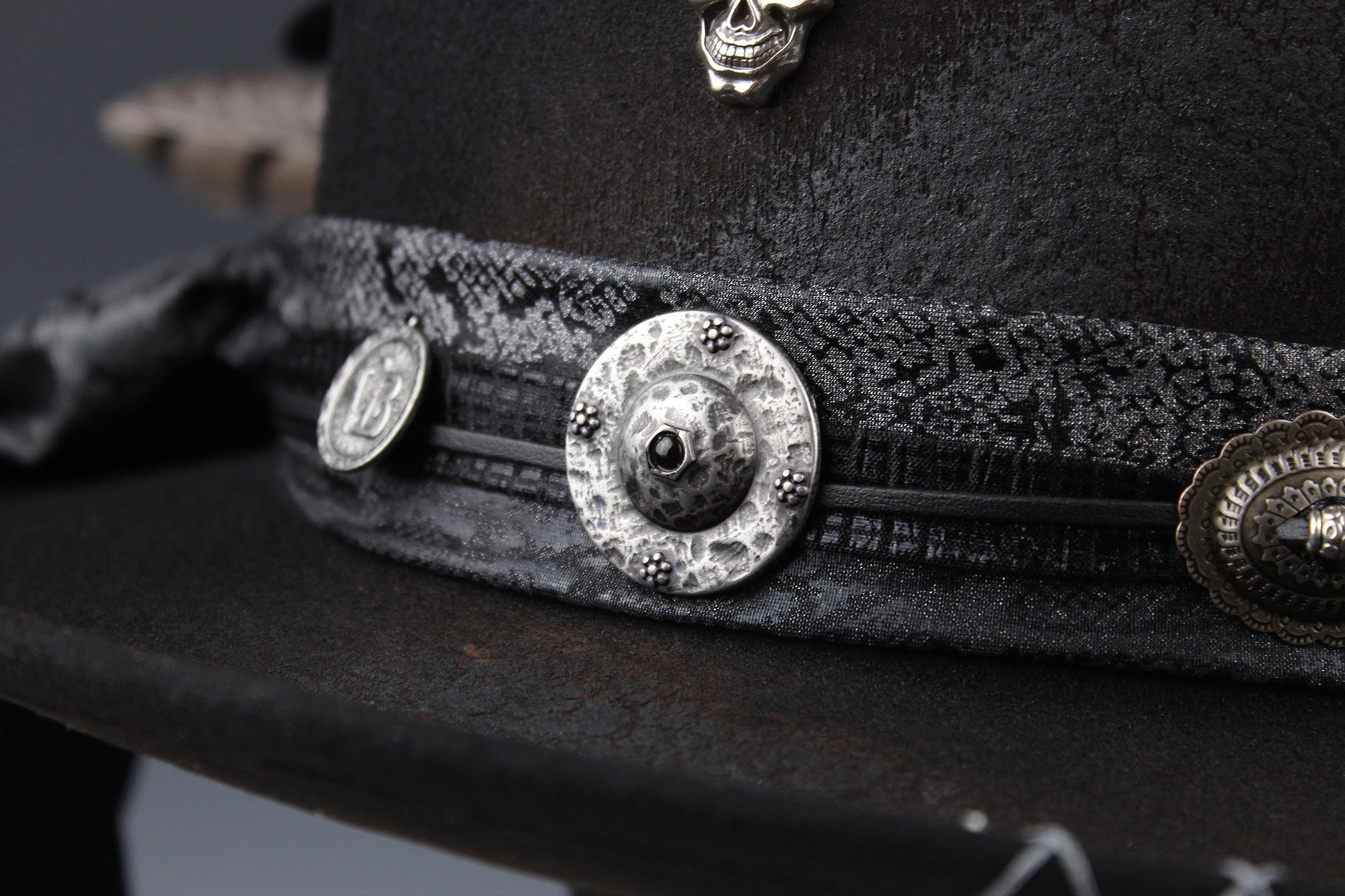 The Gothic Gambler -  Wool Felt Fedora Hat Black Handmade Country Western Style Goth Cowboy Hat Unisex For Men And Women