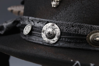 The Gothic Gambler -  Wool Felt Fedora Hat Black Handmade Country Western Style Goth Cowboy Hat Unisex For Men And Women