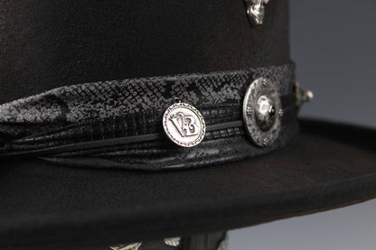The Gothic Gambler -  Wool Felt Fedora Hat Black Handmade Country Western Style Goth Cowboy Hat Unisex For Men And Women