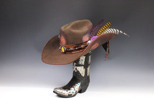 The Sierra Cattleman Cowboy Hat - Unisex wide brim distressed effect cowboy cowgirl hat, western style wool felt rancher hat