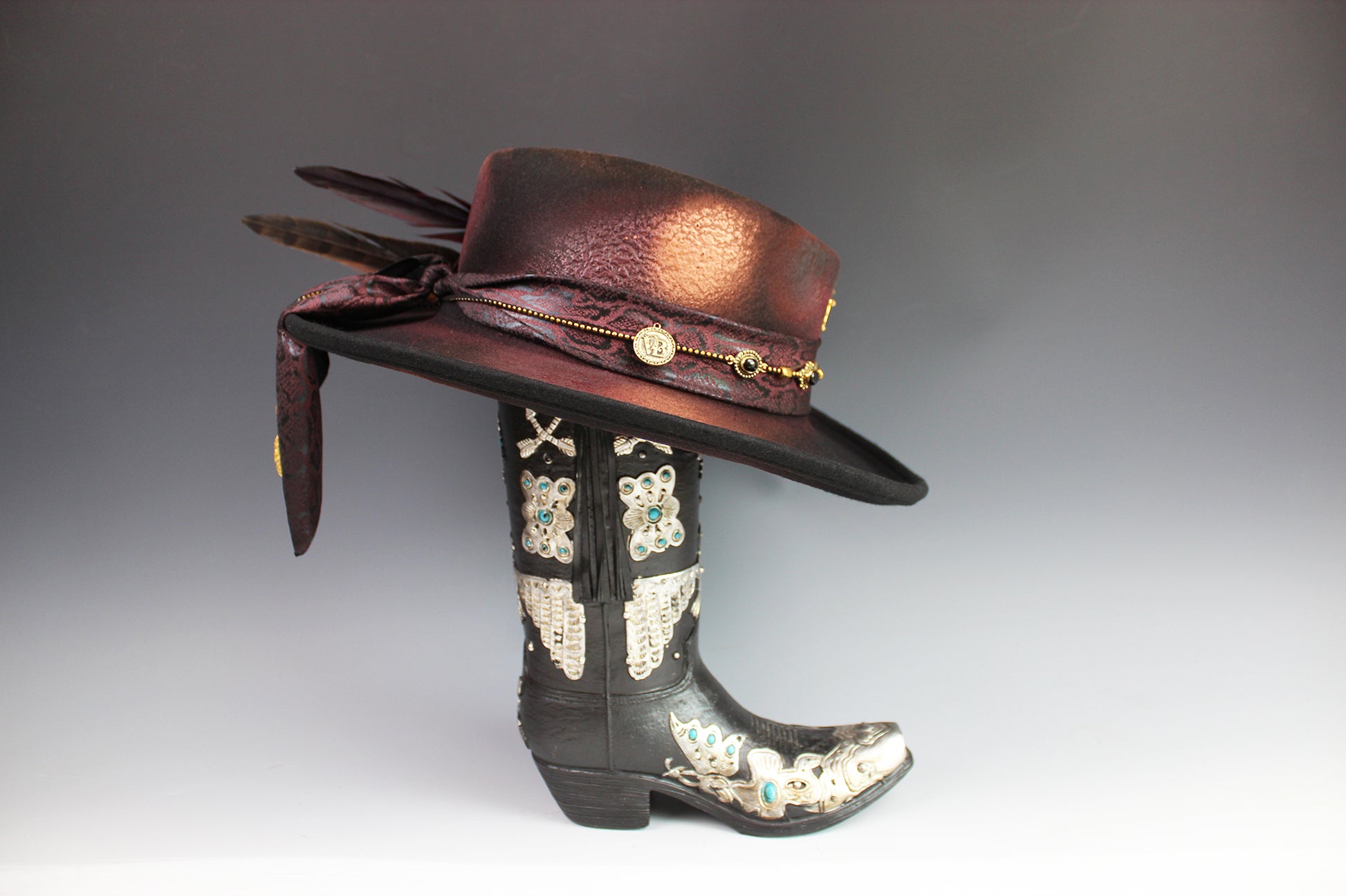 The Dark Clover Gambler - Wool Felt Fedora Hat Black Handmade Country Western Style Cowboy Hat Purple Detailing Jimi Hendrix Stevie Nicks