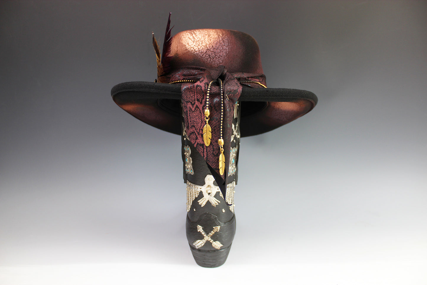 The Dark Clover Gambler - Wool Felt Fedora Hat Black Handmade Country Western Style Cowboy Hat Purple Detailing Jimi Hendrix Stevie Nicks