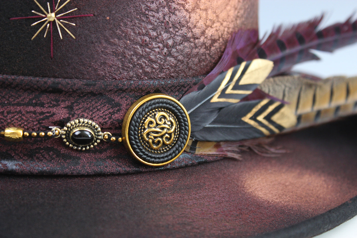 The Dark Clover Gambler - Wool Felt Fedora Hat Black Handmade Country Western Style Cowboy Hat Purple Detailing Jimi Hendrix Stevie Nicks