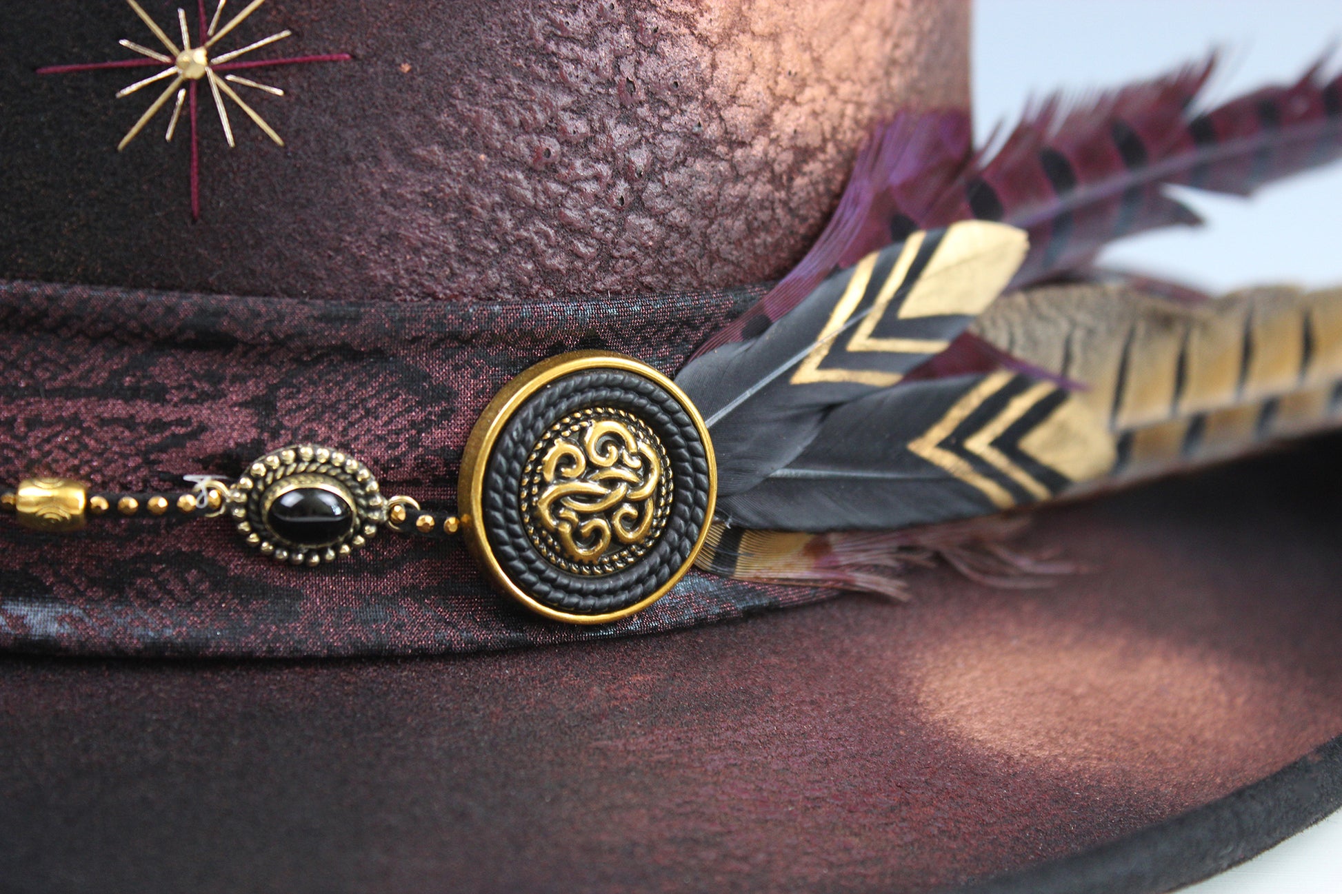 The Dark Clover Gambler - Wool Felt Fedora Hat Black Handmade Country Western Style Cowboy Hat Purple Detailing Jimi Hendrix Stevie Nicks